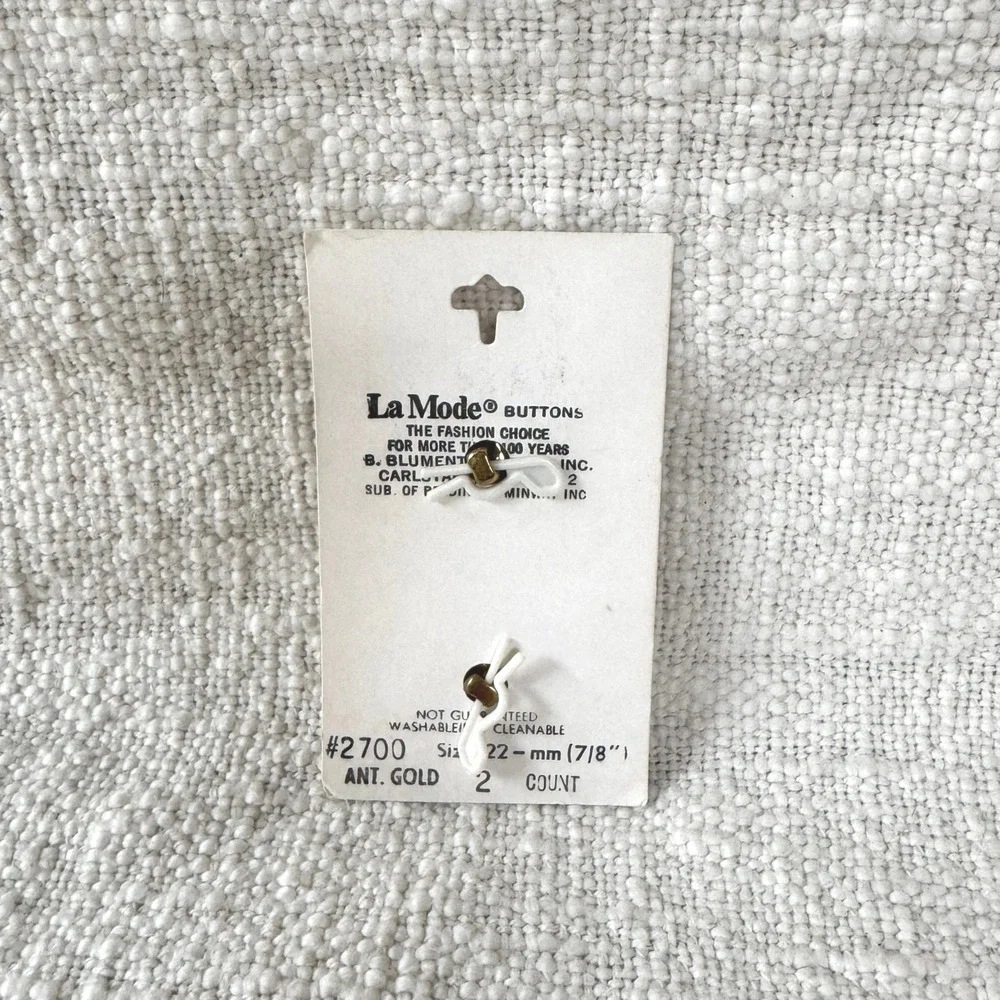 Vintage La Mode Buttons Gold Crest Metal‎ Shank Buttons Set of 2 1970s